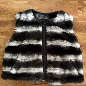 Tahari Black and Gray Faux Fur Vest